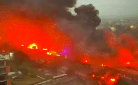 एलपीजी टैंकर में ब्लास्ट :  हाइवे पर बना आग का गोला